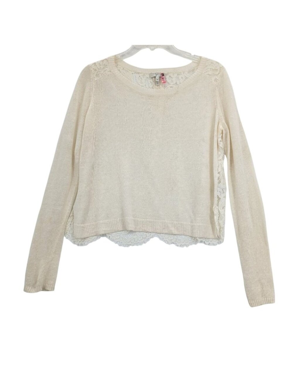 Ivory Lace Back Knit Sweater‎ Romantic Semi Sheer Linen Blend Romantic XSmall